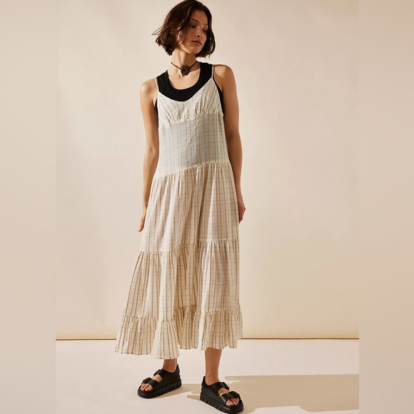 NWT Free People Marigold Gauzy Plaid Tiered Maxi Dress in Canvas Combo Sz XL - Picture 6 of 16